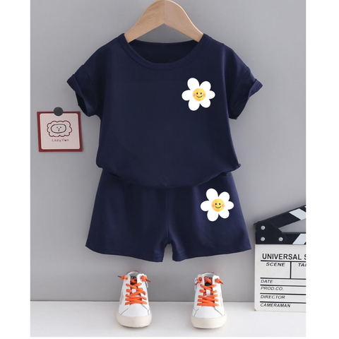 Flower Printed Navy blue  Set for girls