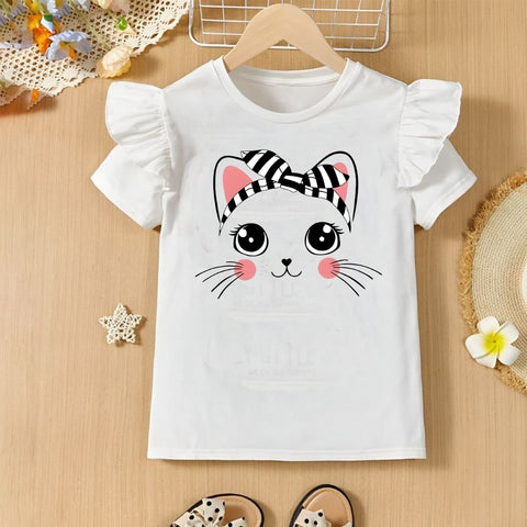 Cat printed white T-shirt