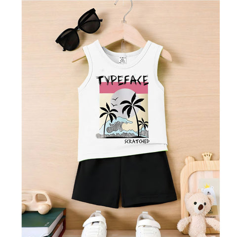 Beach Printed White Sando set