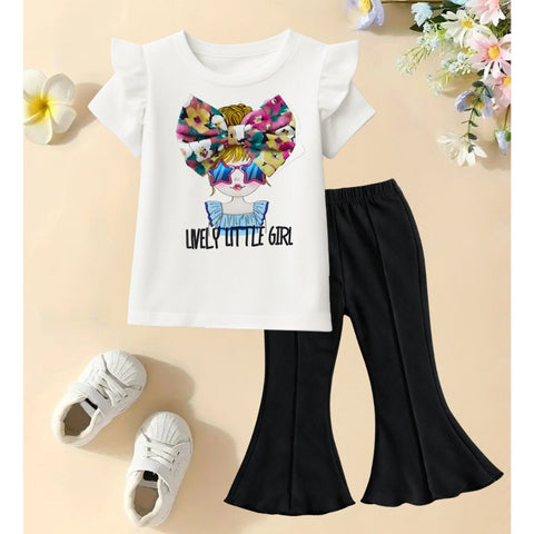 Lively Little girl white Floral T-shirt & Trouser