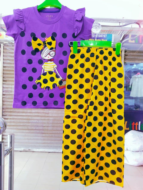 Girl Dot Pattern Purple Kids Clothes