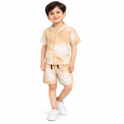 Beige & white tshirt with shorts  for boys