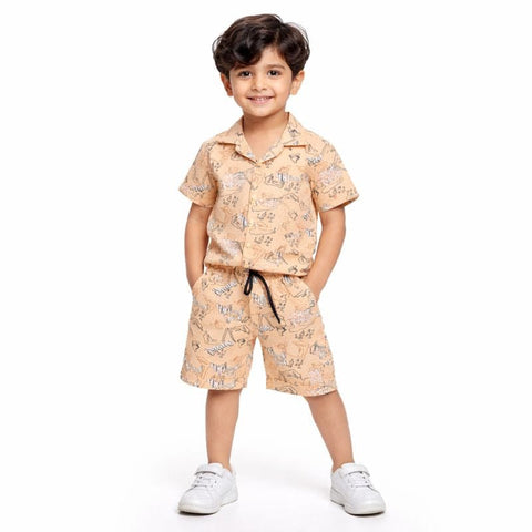 beige tshirt with shorts  for boys