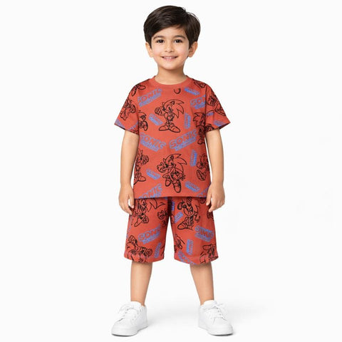 Sonic Red tshirt with shorts  for boys