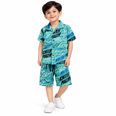 Green tshirt with shorts  for boys